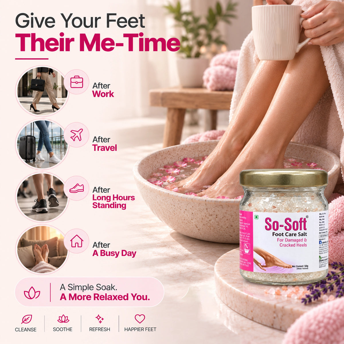 So-Soft Foot Care Salt for Cracked Heels & Muscle Relief - 50gm