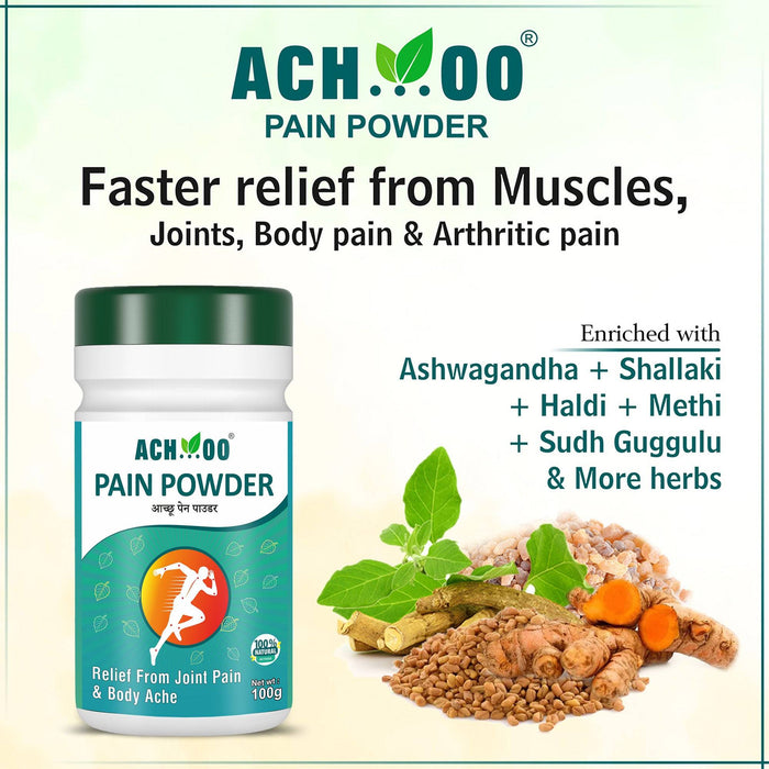 Achoo Pain Powder for Joint Pain, Muscle Pain & Body Pain Relief | Arthritis related Pain & Sprain | Frozen Shoulder – 100gm