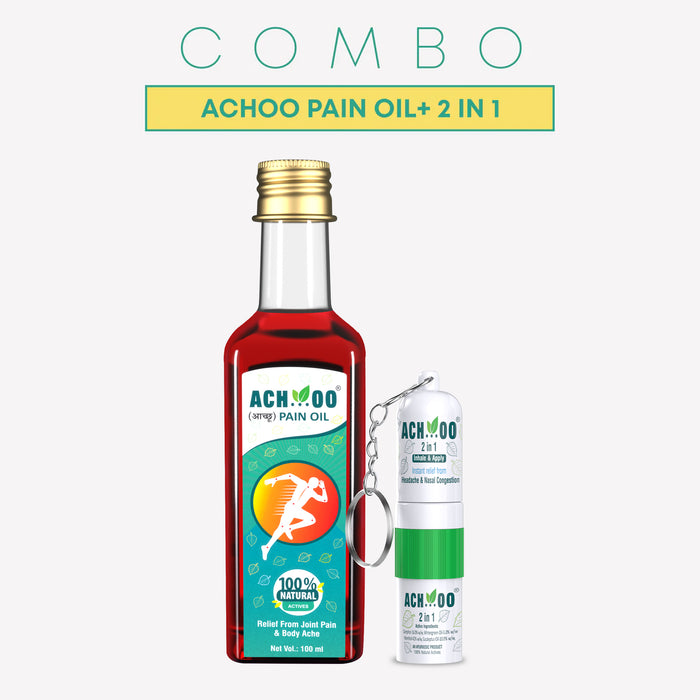 Achoo Pain Oil 100ml + Achoo 2in1 (Applicator + Inhaler) Combo