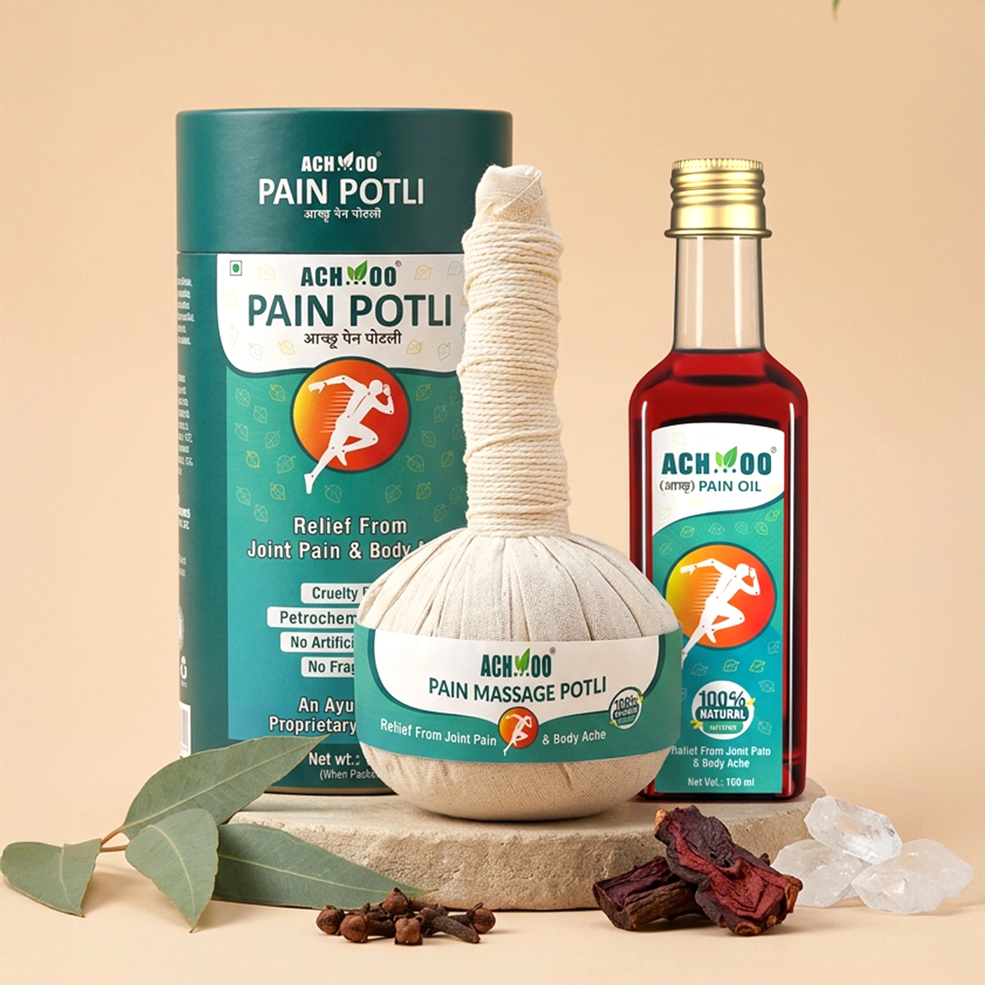 Achoo Pain Relief Combo | Pain Relief oil(100ml) and Pain Massage Potli