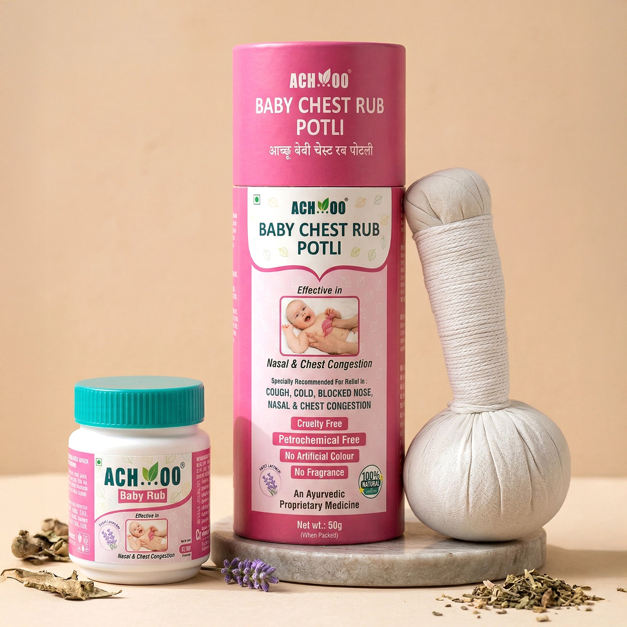 Achoo Baby Care Combo for Cold Relief: Baby Rub & Potli