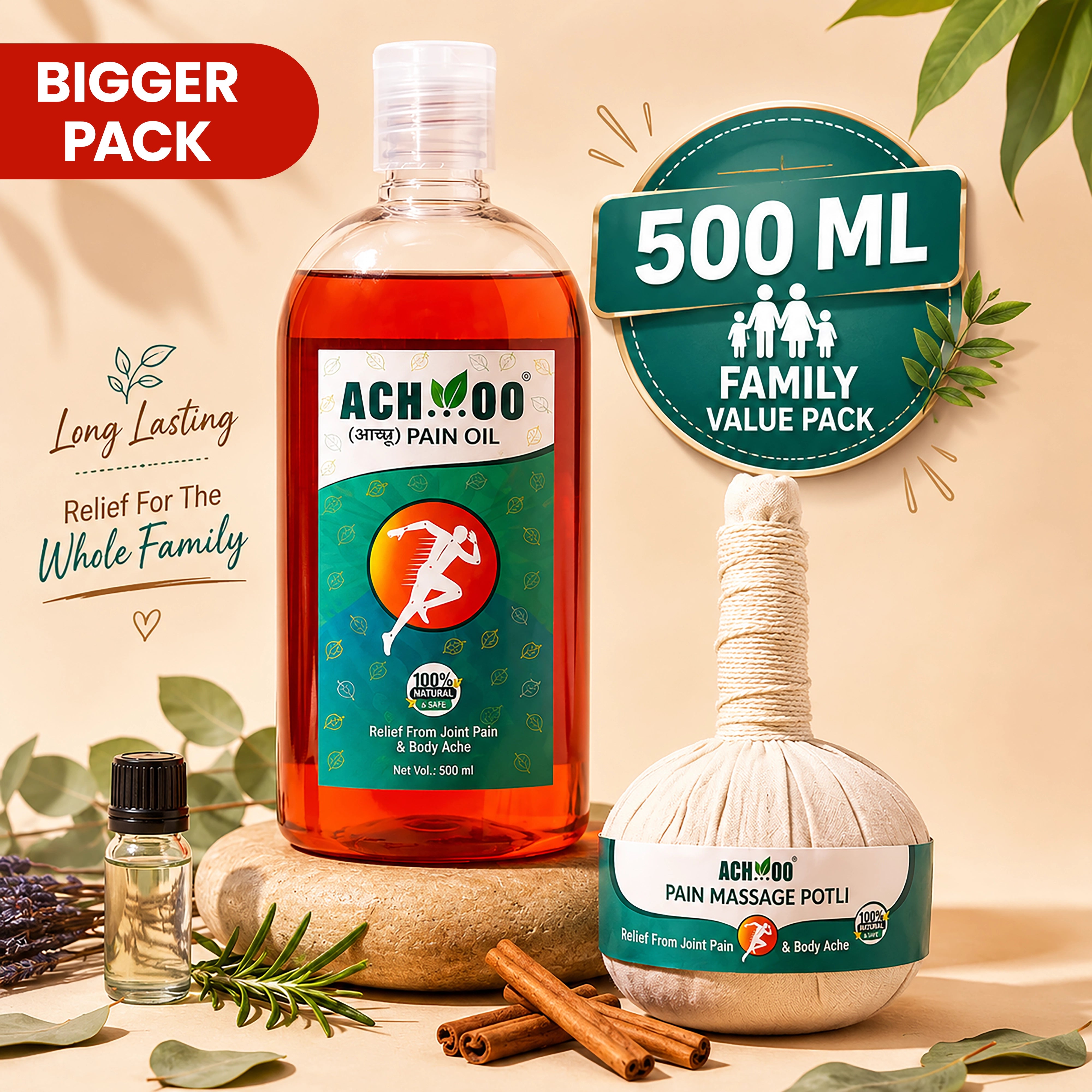 Pain Relief Kit (500ml oil & Massage potli) | For Strong Joints & Muscles