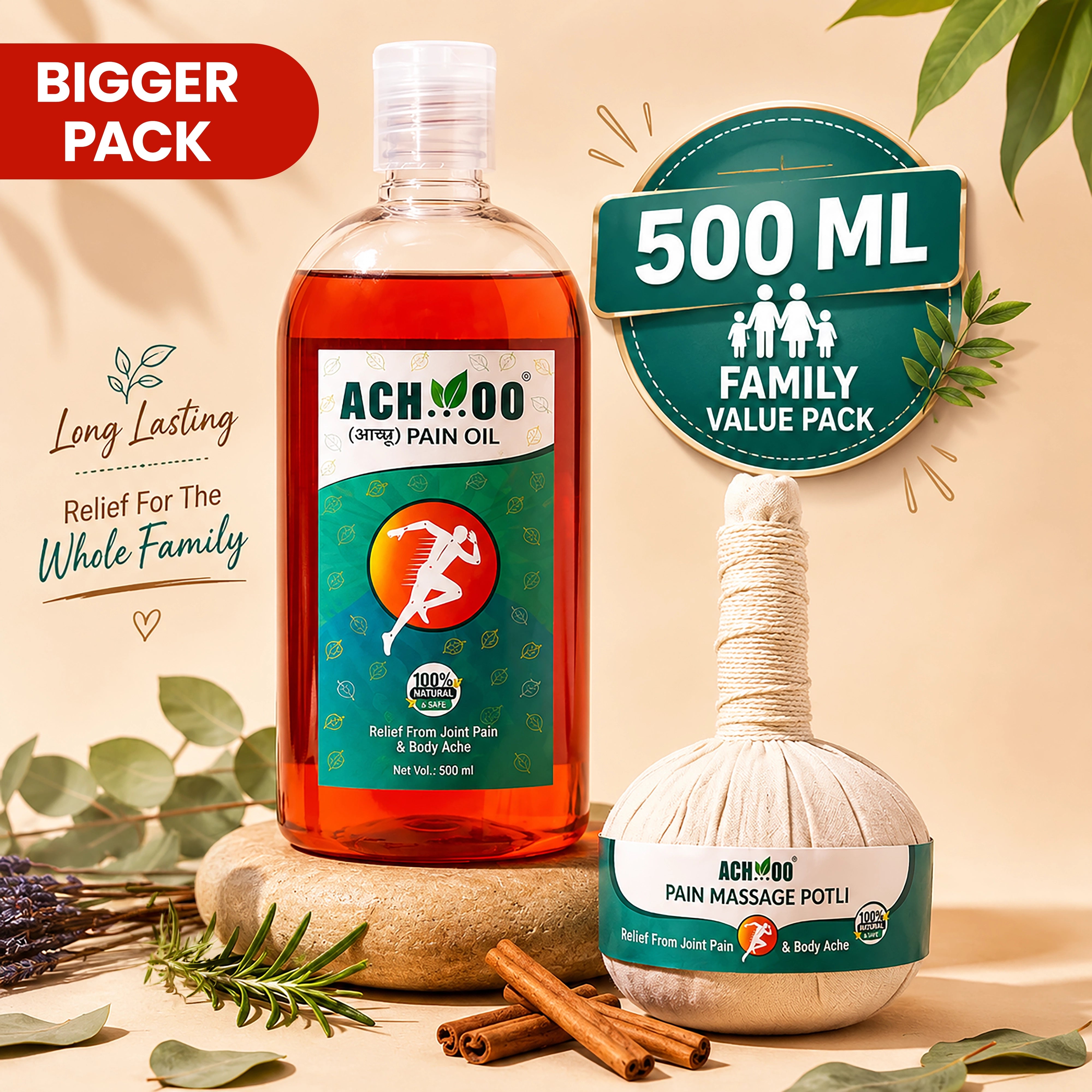 Pain Relief Kit (500ml oil & Massage potli) | For Strong Joints & Muscles