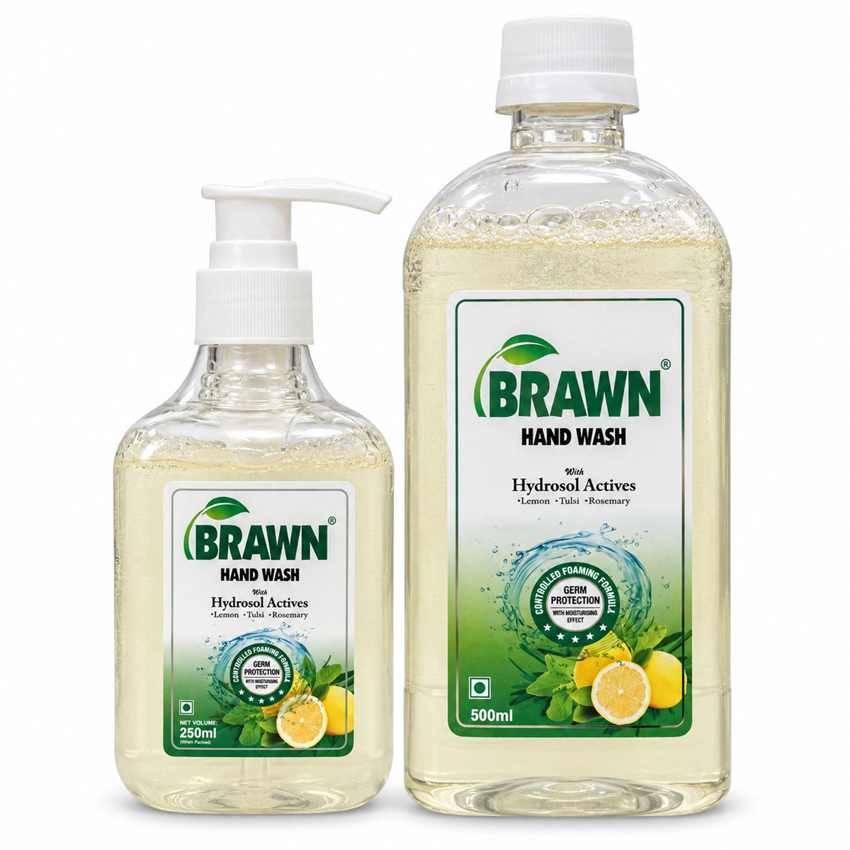 Brawn Tulsi, Rosemary & Lemon handwash combo | Soft Hands, Powerful Germ Protection - 500ml + 250ml