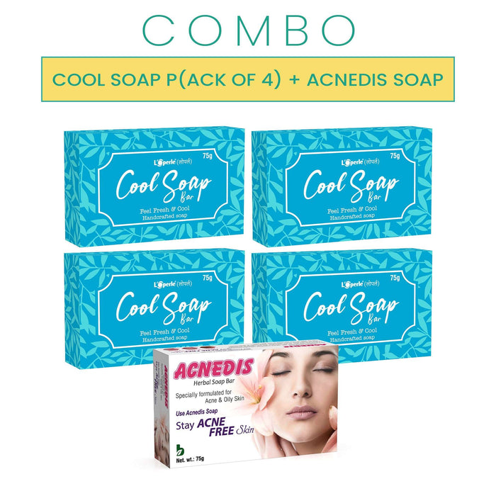 Handcrafted Cool Saop Bar for Coolness & Freshness (Pack of 4) + Acnedis for Acne Prone Skin with Teaa tree Extract
