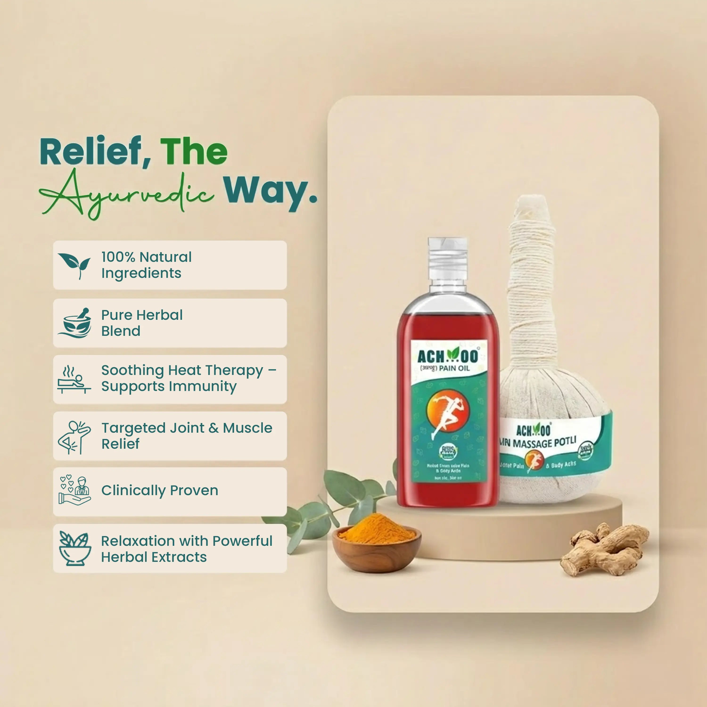 Pain Relief Kit (500ml oil & Massage potli) | For Strong Joints & Muscles