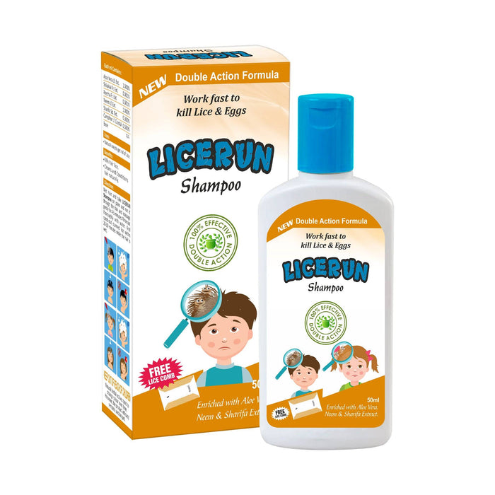 Licerun Anti-lice shampoo with lice comb, works fast to kill lice & eggs 50ml