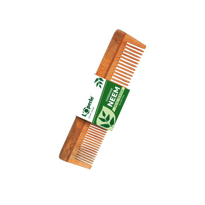 Loperle Neem Softwood Comb (Dual Tooth) - Detangling, Frizz Control, Shine & Smooth Hair, Stimulate Hair Growth, Control Dandruff | Suited For All Hair Types