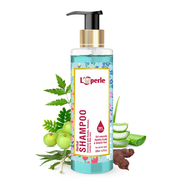 Loperle Herbal Shampoo For Soft, Silky and Radiant Hair | Enriched with Bhringraj, Amla, Neem, Shikakai & Aloevera Hair Cleanser 200ml