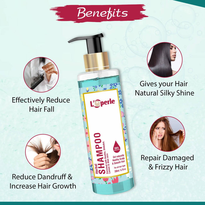 Loperle Herbal Shampoo For Soft, Silky and Radiant Hair | Enriched with Bhringraj, Amla, Neem, Shikakai & Aloevera Hair Cleanser 200ml