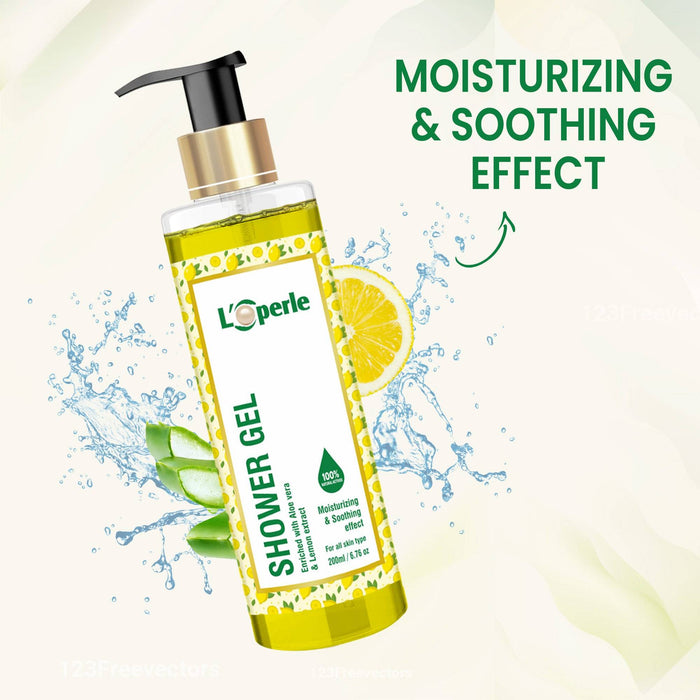 Loperle Shower Gel with Aloe vera and Lemon Extract for Glowing and Flawless skin | Deep cleansing, Removes Excess Oil | Exfoliates and Rejuvenates the skin 200ml