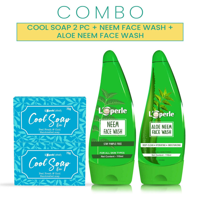 Loperle Hancrafted Cool Soap Bar ( Pack of 2) + Loperle Neem Face Wash for pimple free skin + Loperle Aloe Neem Face Wash For Deep cleansing & Pimple Free Skin
