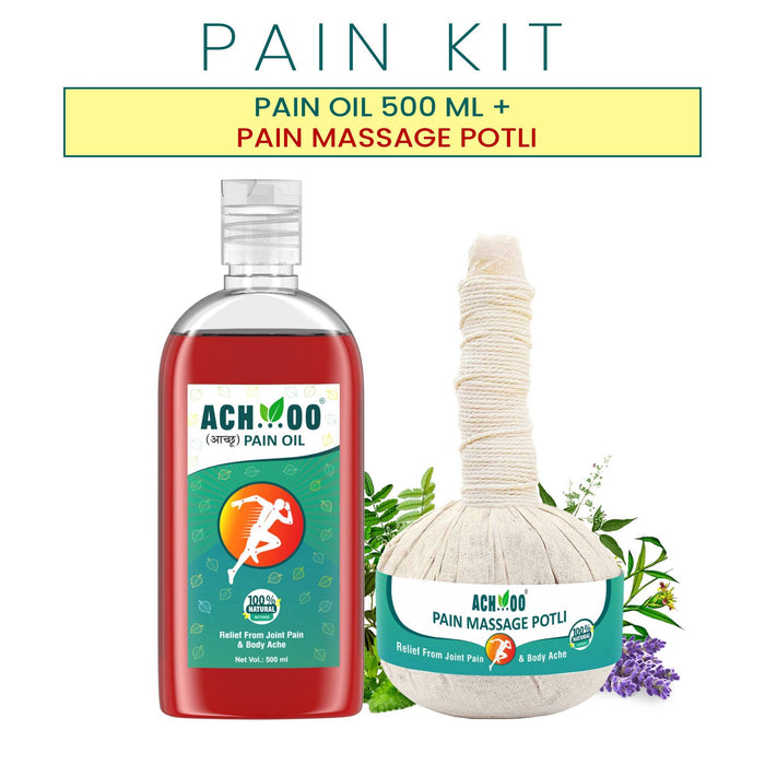 Pain Kit - Achoo Pain Oil 500ml + Achoo Pain Massage Potli for Strong Joint, Muscle & Body Pain