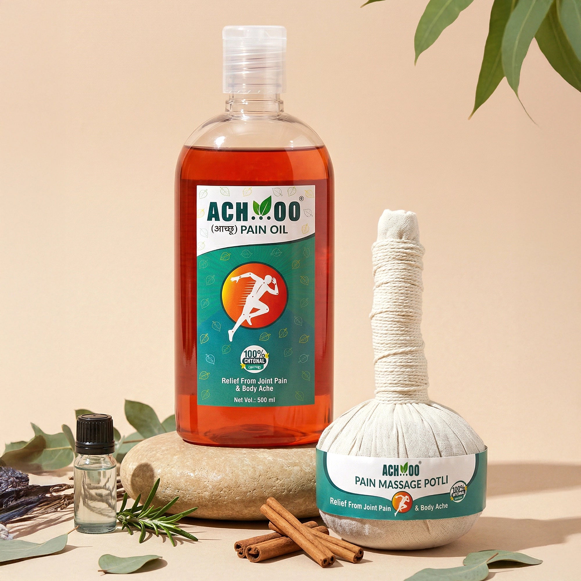 Achoo Ayurvedic Pain Relief Oil + Heat Massage Potli - Get lasting relief from joint & muscle pain