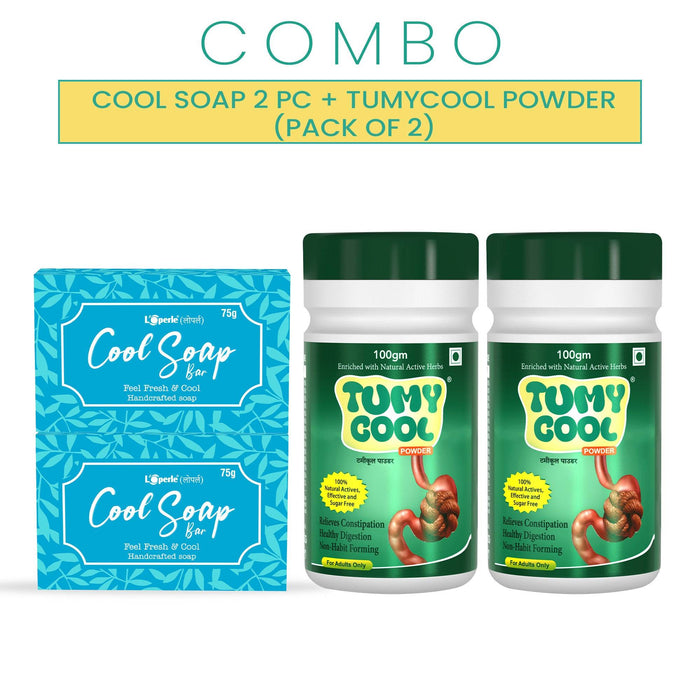 Loperle Handcrafted Cool Soap (Pack of 2) + Tumy Cool Powder for Gas & Constipation (Pack of 2)