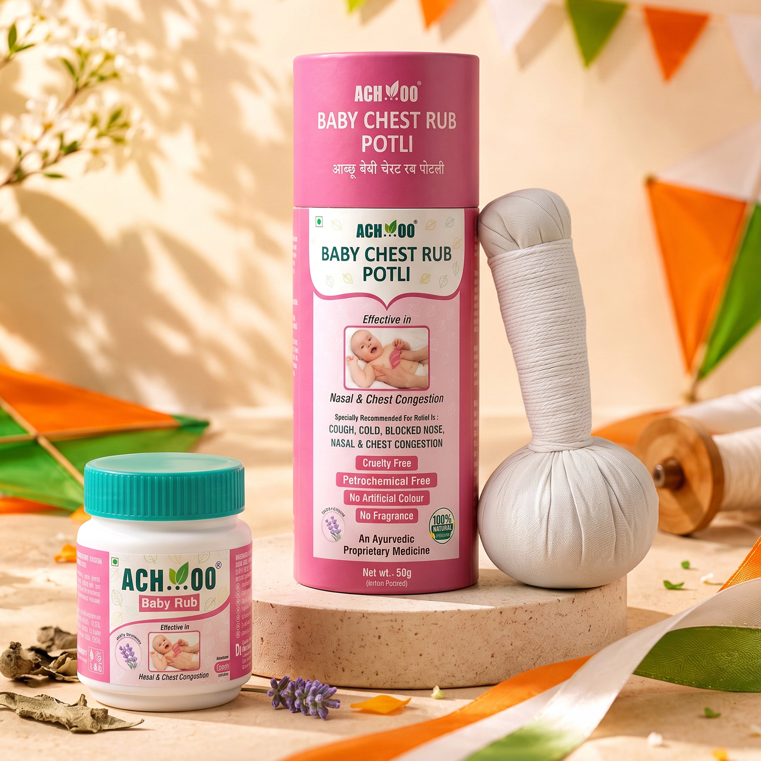 Achoo Baby Care Combo for Cold Relief: Baby Rub & Potli