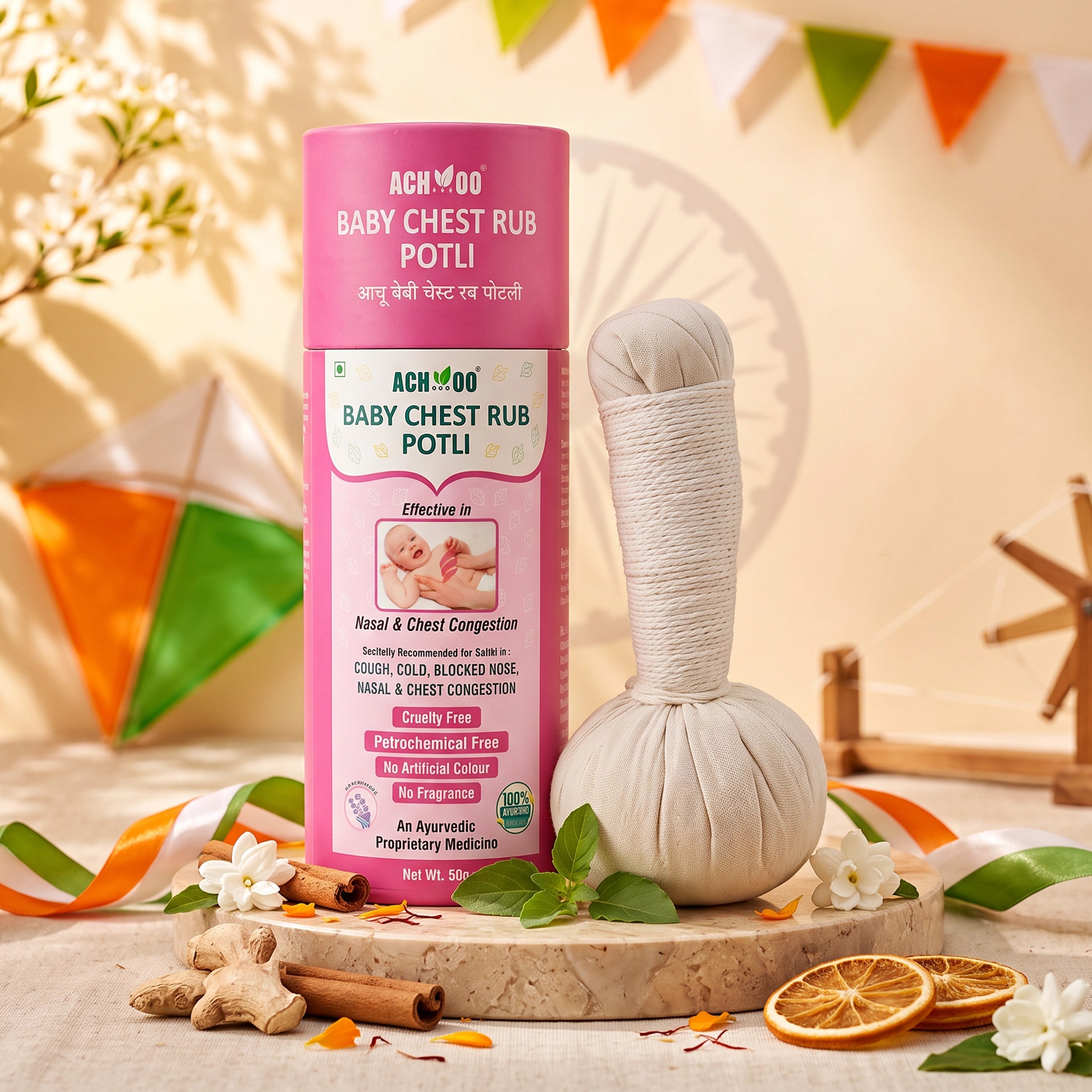 Achoo Baby Chest Rub Potli for Nasal & Chest Congestion- 50g |  5 +  years
