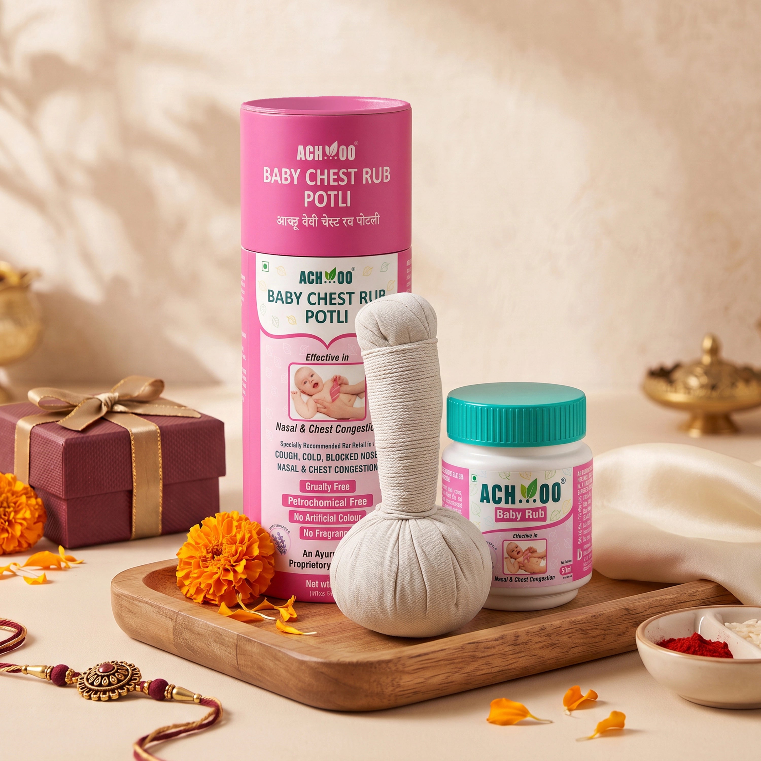 Achoo Baby Care Combo for Cold Relief: Baby Rub & Potli