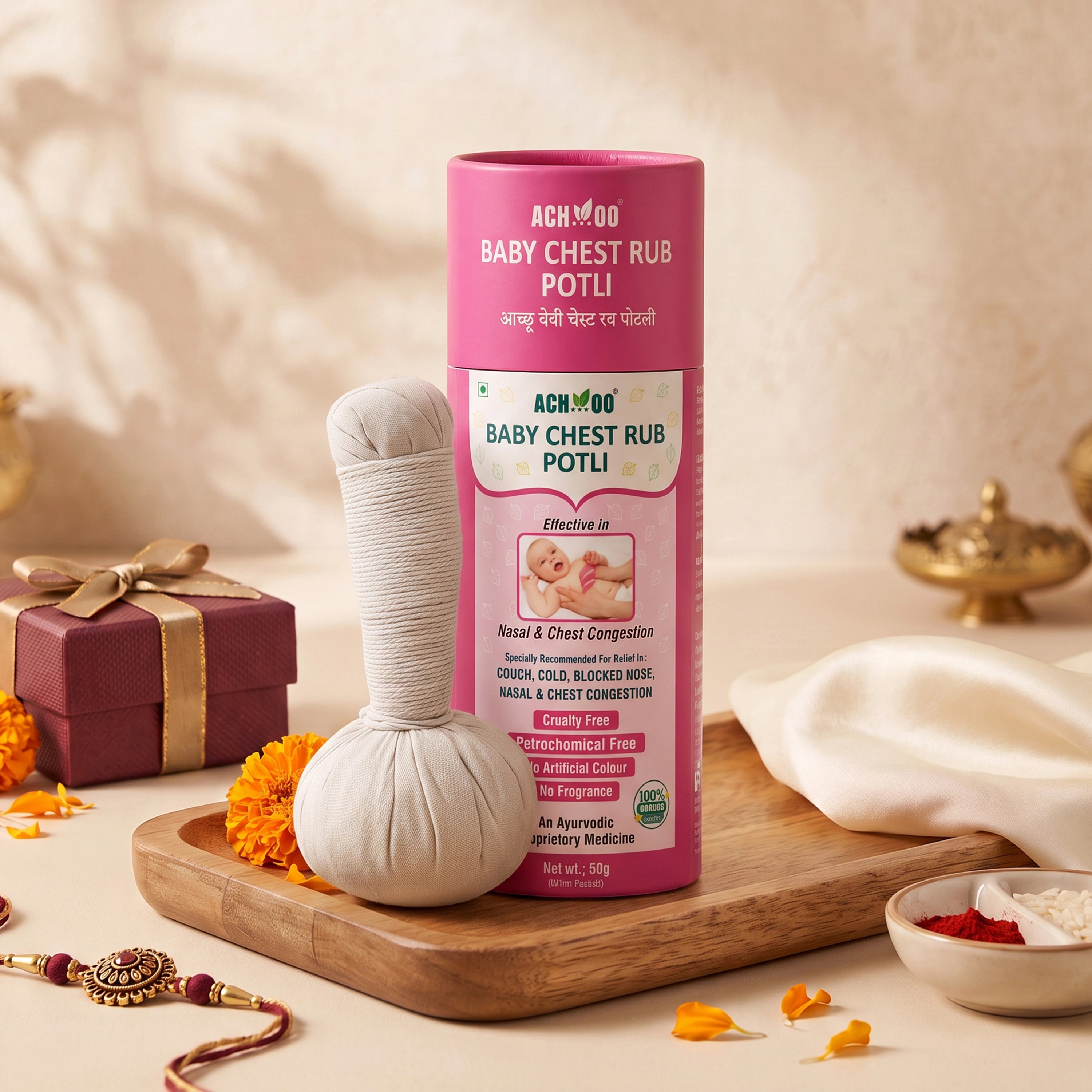 Achoo Baby Chest Rub Potli for Nasal & Chest Congestion- 50g |  5 +  years