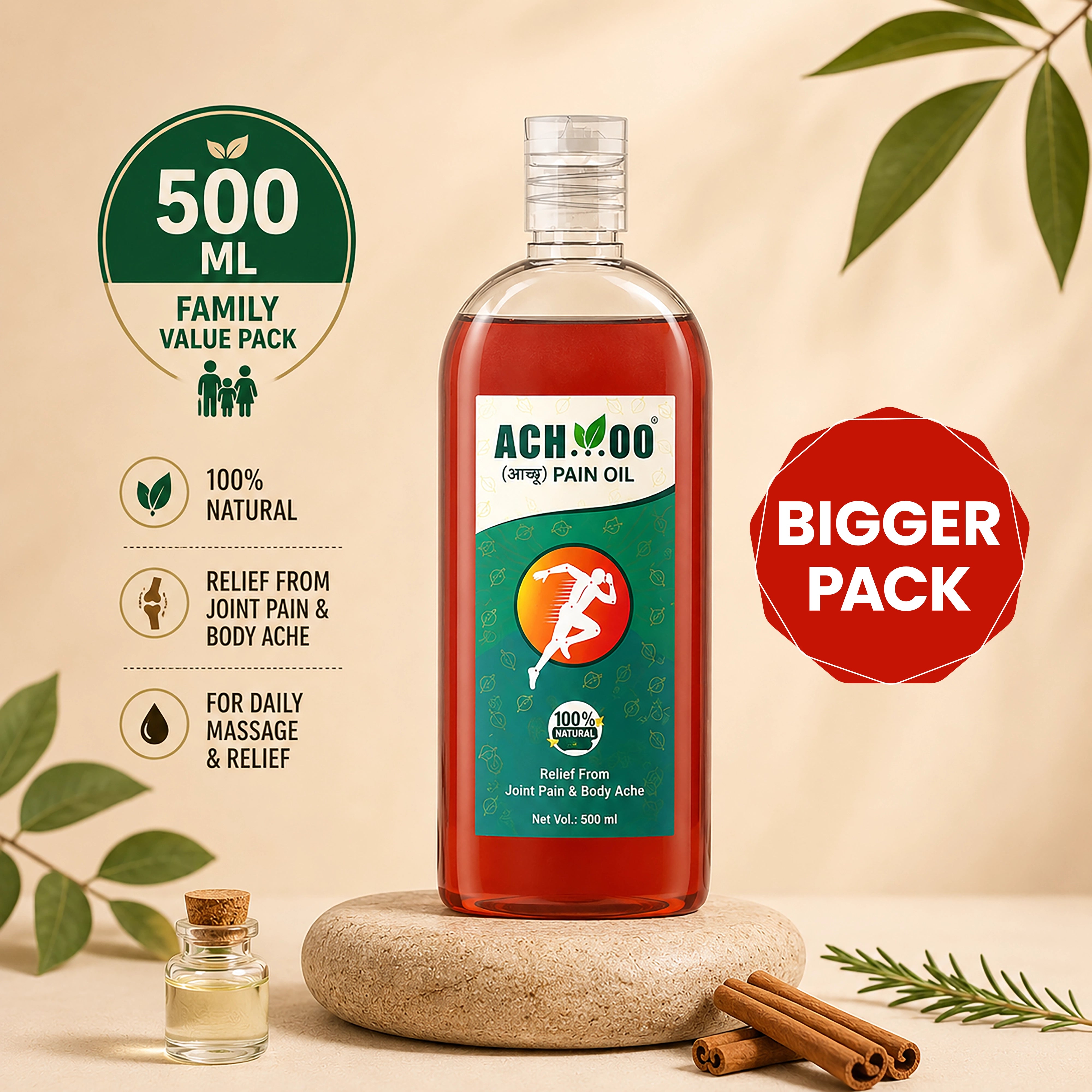Achoo Ayurvedic Pain Relief Oil for Joint & Muscle pain- 500ml