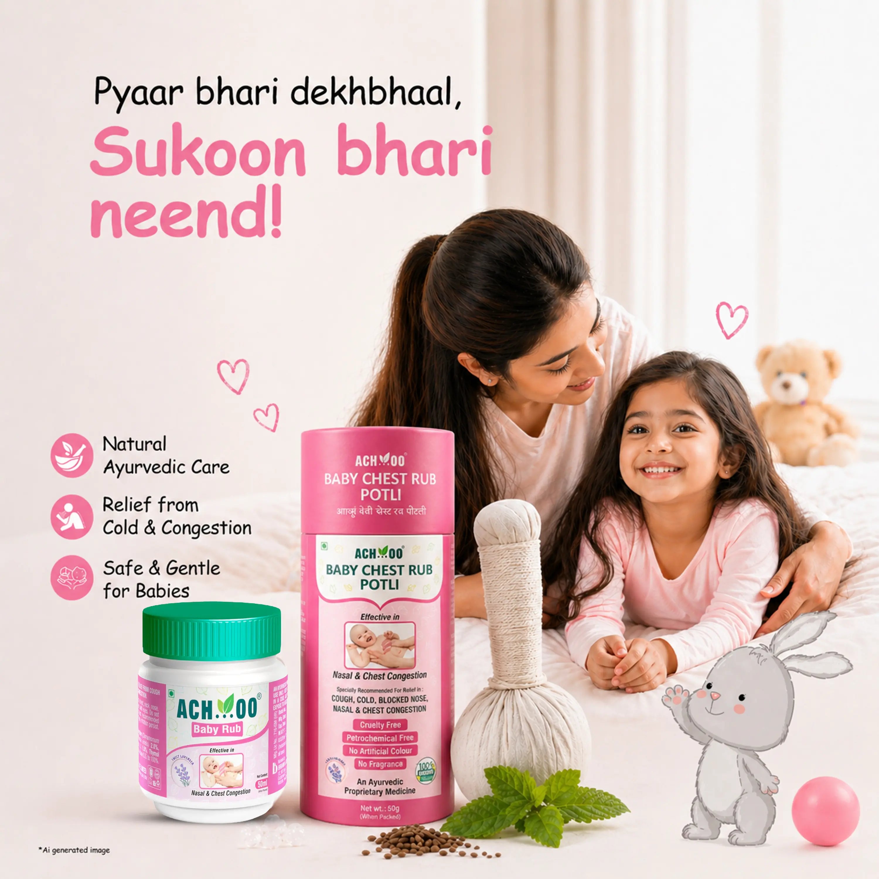 Achoo Baby Care Combo for Cold Relief: Baby Rub & Potli