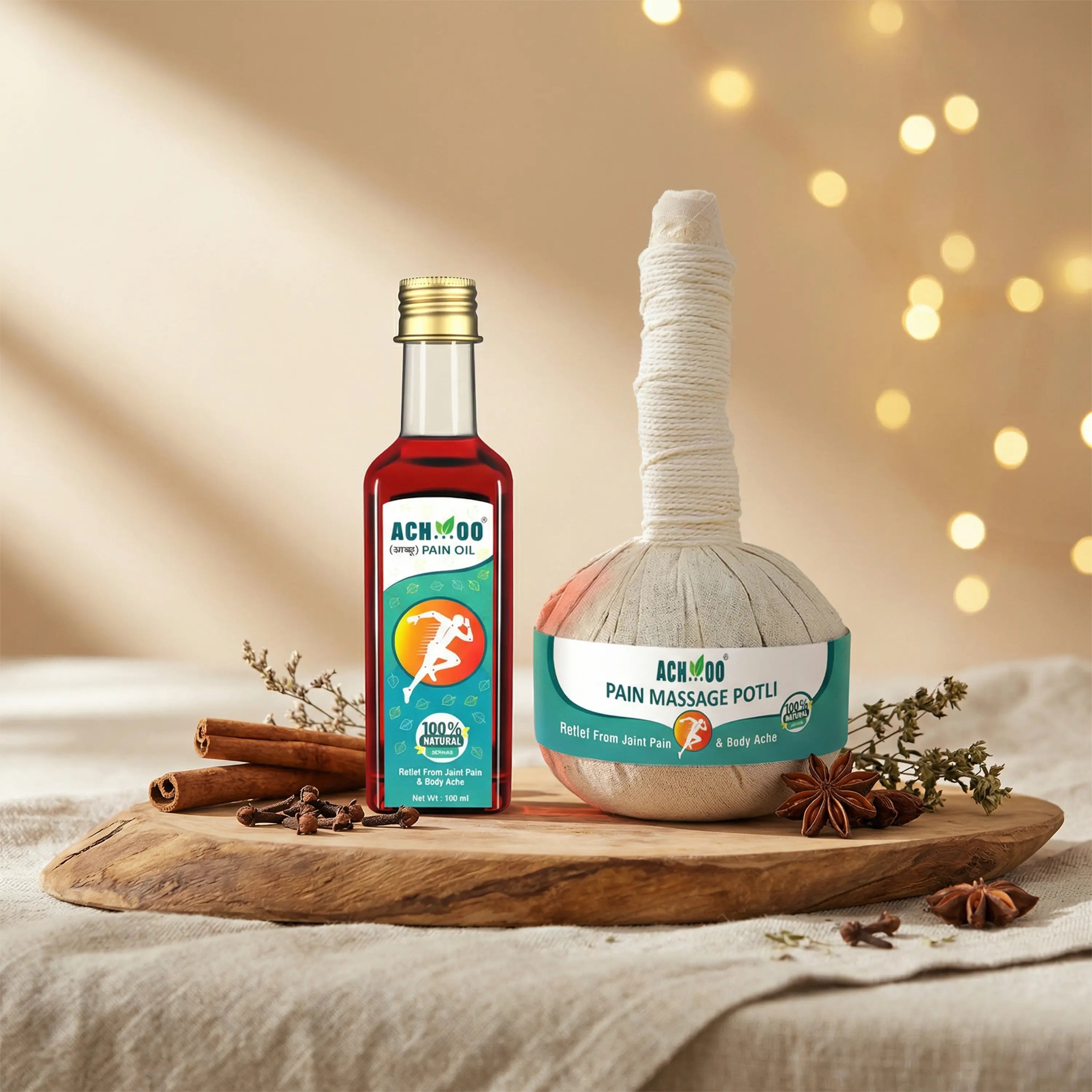 Achoo Pain Relief Combo | Pain Relief oil(100ml) and Pain Massage Potli