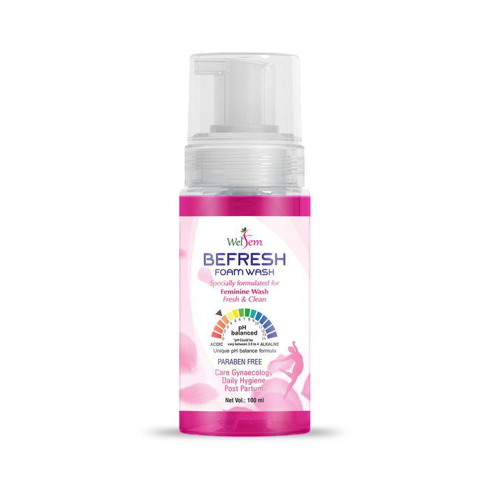Welfem Befresh Foam Wash for women-PH Balanced formula for intimate care with neem, aloevera & lactic acid 100ml